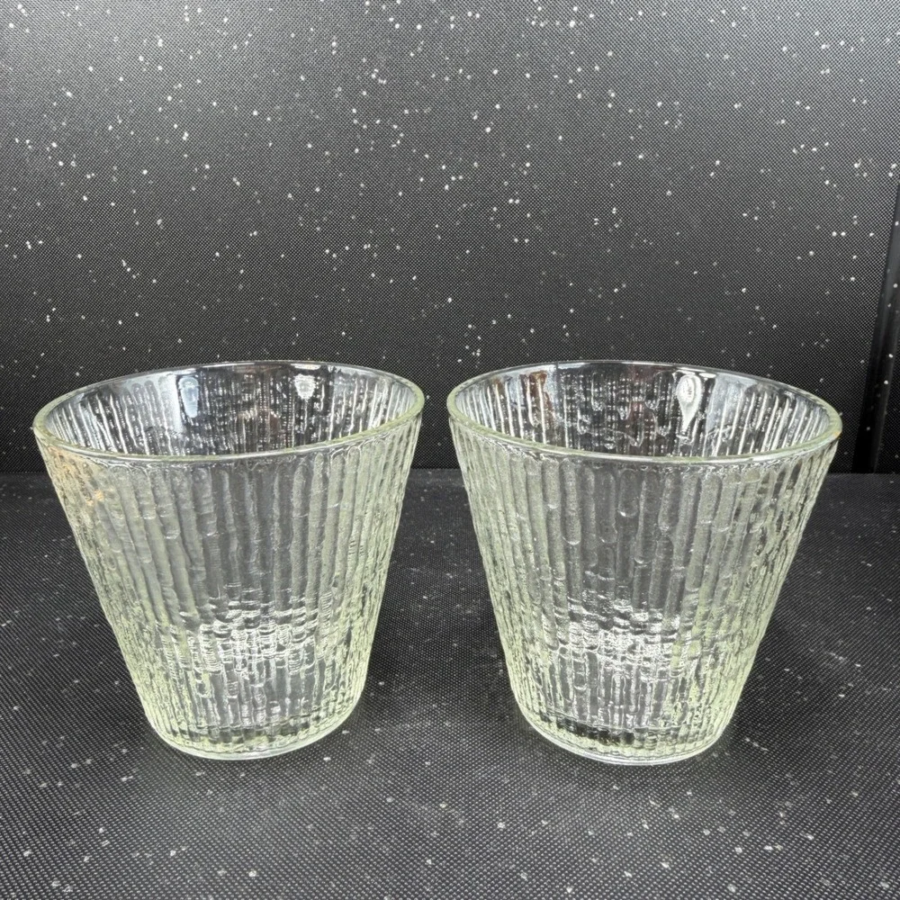 Jeanette Finlandia Tree Bark Clear Textured Glass Tumblers Set of 2 MCM 3in